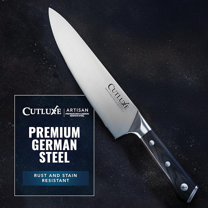 Cutluxe Chef Knife – 8" Kitchen Knife, German High Carbon Steel, Full Tang, Ergonomic Handle Design, Sheath Included – Artisan Series
