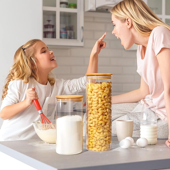 Vtopmart 70oz Glass Food Storage Jars, 3 Pack Large Kitchen Containers with Airtight Bamboo Lids for Pasta, Nuts, Flour, Canisters Set for Cereal, Pantry Organization, BPA Free