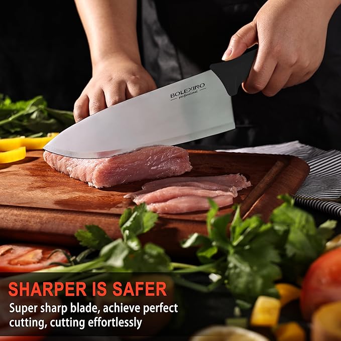 8 inch Japanese High Carbon Stainless Steel Chef Knife, Professional Extra Sharp Wide Cook Knife with Non-slip Ergonomic Handle, for Kitchen Home Restaurant
