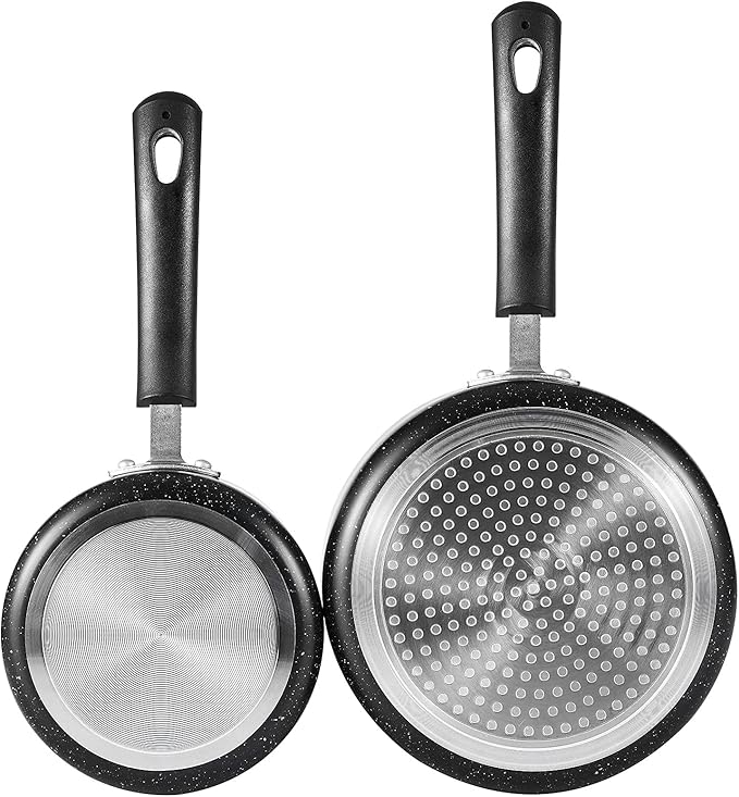 Nonstick Saucepan Set with Lid, Non Stick 1Qt & 2Qt Sauce Pan Set with Glass Lid Small Pot for Home Kitchen