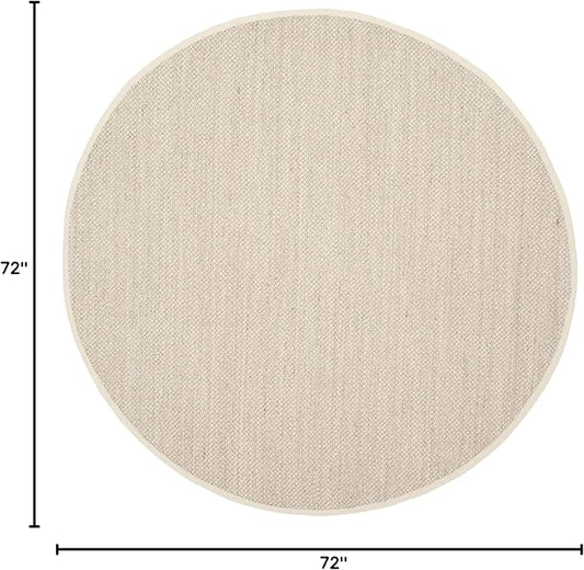SAFAVIEH Area Rug 6' Round - Natural Fiber Collection - Marble & Beige, Sisal, Woven Design with Border (NF143C)