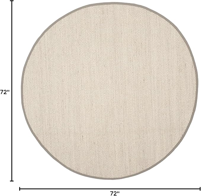 SAFAVIEH Area Rug 6' Round - Natural Fiber Collection - Marble & Khaki, Sisal, Woven Design with Border (NF143E)