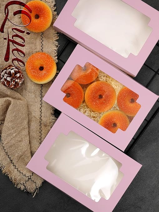 qiqee Cookie Boxes for Gift Giving 8x5.3x2 inch 24Packs Lavender Treat Box with Window Bakery Box for Donuts Candies and Biscuit