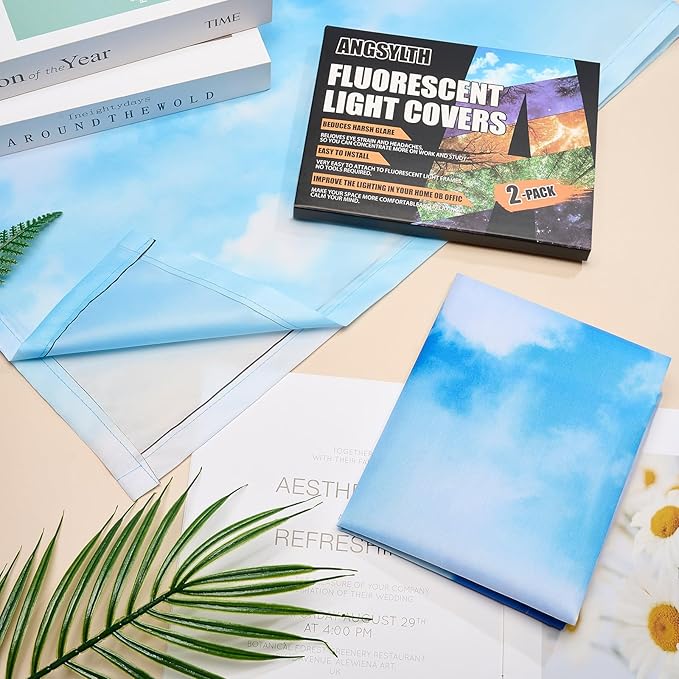 2 Pcs Fluorescent Light Covers - 4 x 2 Feet Covers for Ceiling Lights, Magnetic Light Filters for Classroom, Office, Hospitals, Home