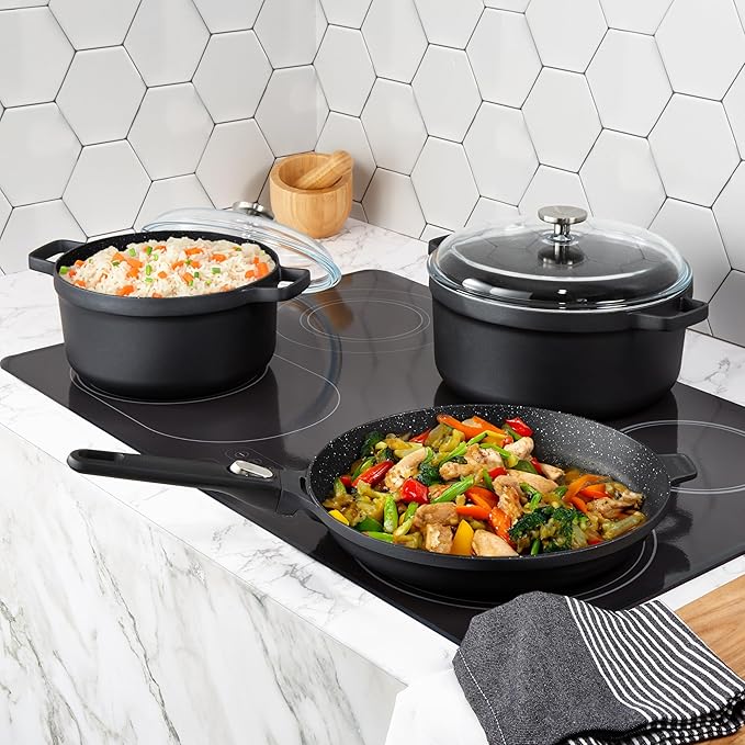BergHOFF GEM 5Pc Non-stick Cookware Set, Best for Glass Top Cooktop and Gas Stove, Black