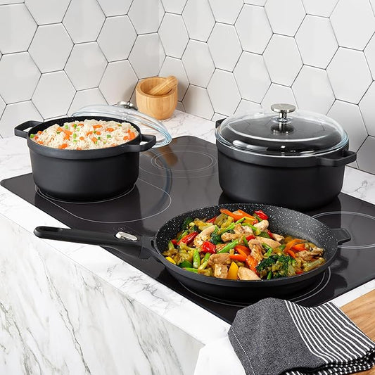 BergHOFF GEM 5Pc Non-stick Cookware Set, Best for Glass Top Cooktop and Gas Stove, Black