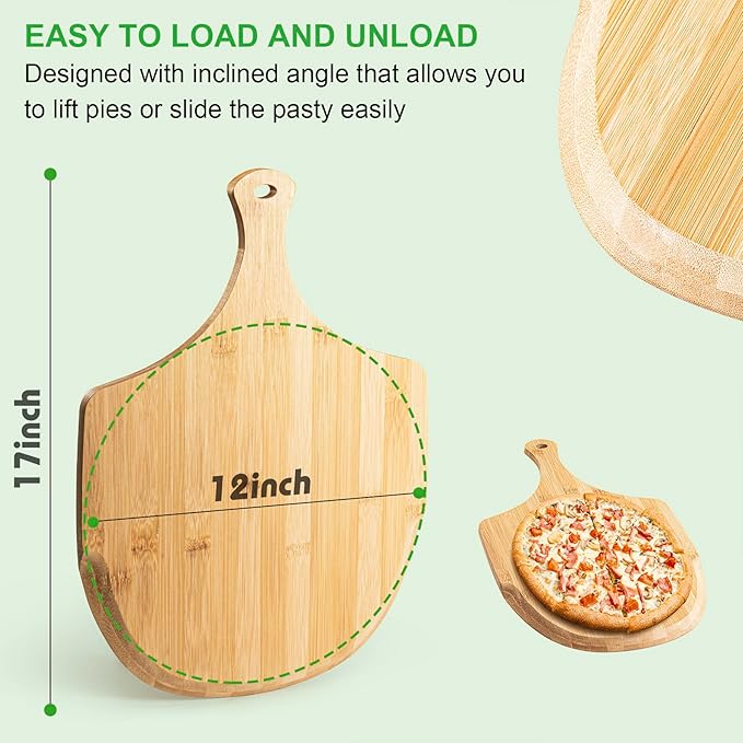 Pizza Peel, Premium Bamboo Pizza Spatula Paddle Cutting Board Handle (Baking Pizza, Bread, Cutting Fruit, Vegetables, Cheese)