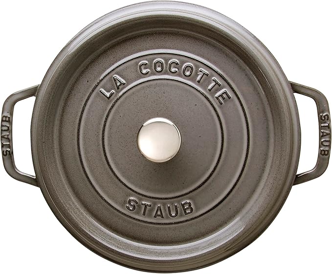 STAUB Cast Iron Roaster/Cocotte, Round, 24 cm, 3.8 L, Graphite Grey