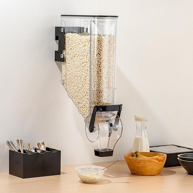 Restaurantware-Met Lux 5 Gallon Dry Food Dispenser, 1 Airtight Cereal Dispenser - Wall-Mounted, Single Control, 1 Black Plastic Grain Holder, For Snacks, Nuts, Or Coffee Beans