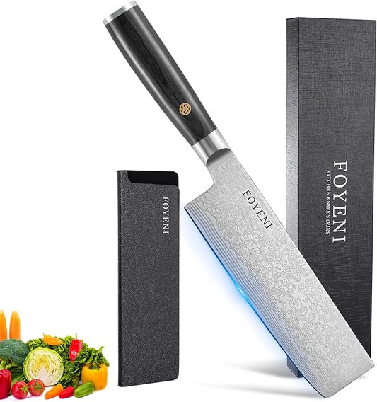 Nakiri Knife - 6.5 Inch Sharp Japanese Chef Knife, High Carbon Stainless Steel Meat and Vegetable Knife with Ergonomic Handle, Multipurpose Kitchen Knife for Effortless Chopping and Slicing