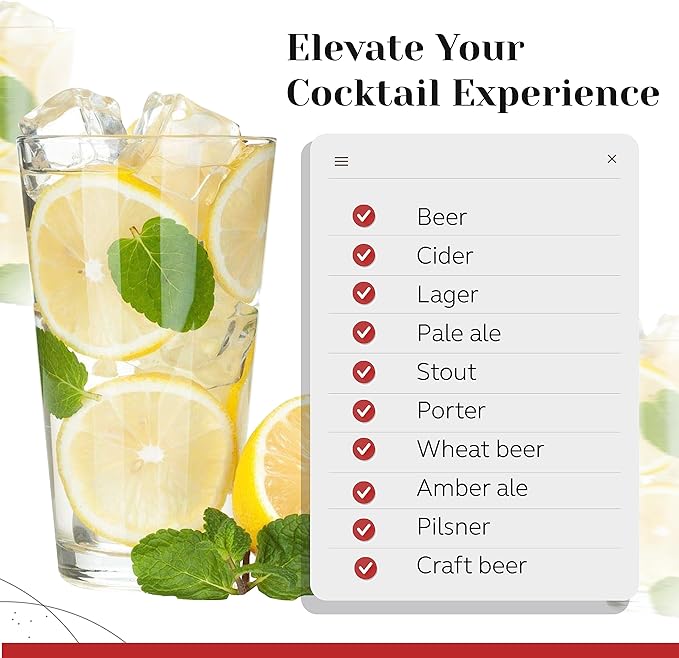 Pint Glasses Set of 6 - 16 oz Drinking Glasses Made for Cold Beverages - 16 oz Mixing Glass & Highball Set of 6 for Homes, Pubs & More - Freezer & Dishwasher-Friendly Cocktail Glasses, PARNOO