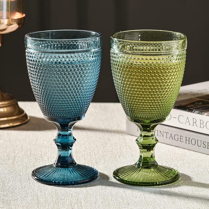 Bandesun Wine Glasses Set of 6 - Vintage Beads Goblet Glass Cup Classic Drinkware