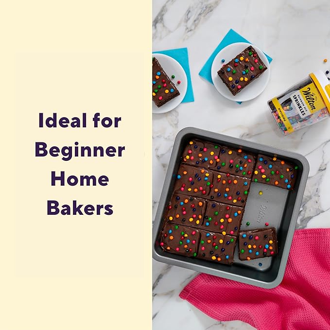 Wilton Silver Non-Stick 8 x 8 Inch Square Brownie Cake Pan, Stainless Steel Bakeware, Made without PFAS, Packaging May Vary