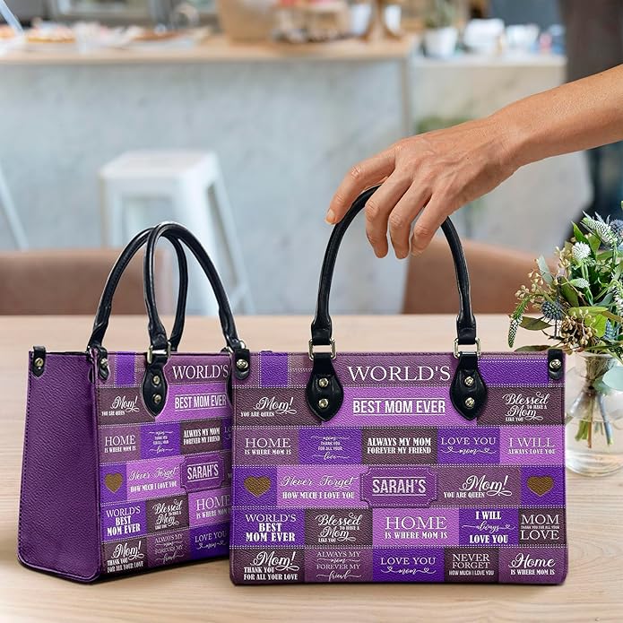 THUYPT Personalized Birth Flower Leather Bag for Mom, Women Faux Leather Handbags with Ziplock, Mother's Day Gifts