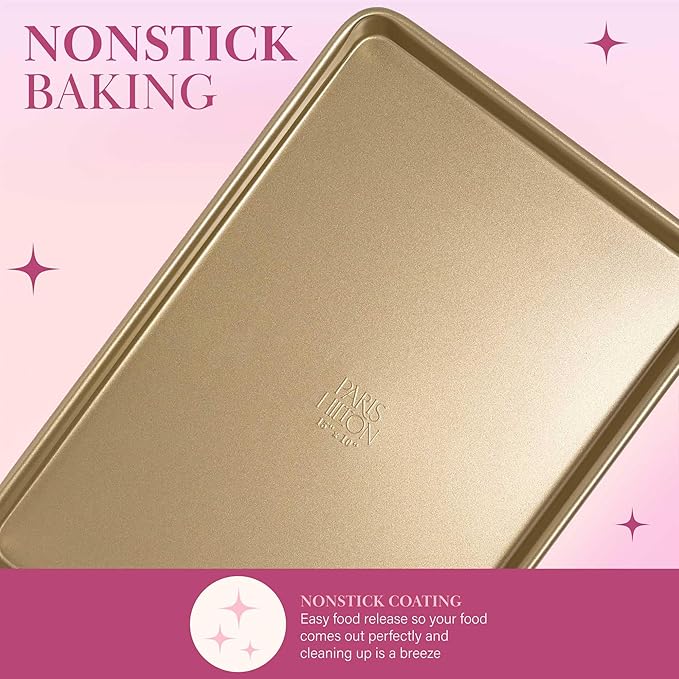 Paris Hilton Nonstick Carbon Steel Bakeware Collection, 15-Inch x 10-Inch Cookie Baking Sheet, Dishwasher Safe, Made without PFOA and PFAS, Pink Champagne Two-Tone