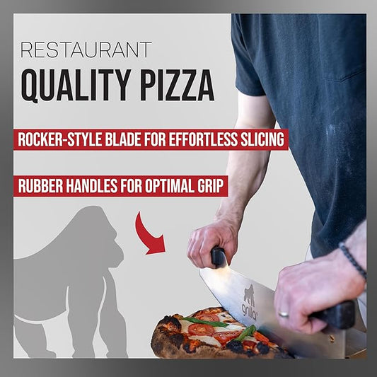 GRILLA Pizza Blade, 20" Stainless Steel, Rocker-Style Pizza Cutter, Rubberized Verticle Handles, For Pizza Cutting