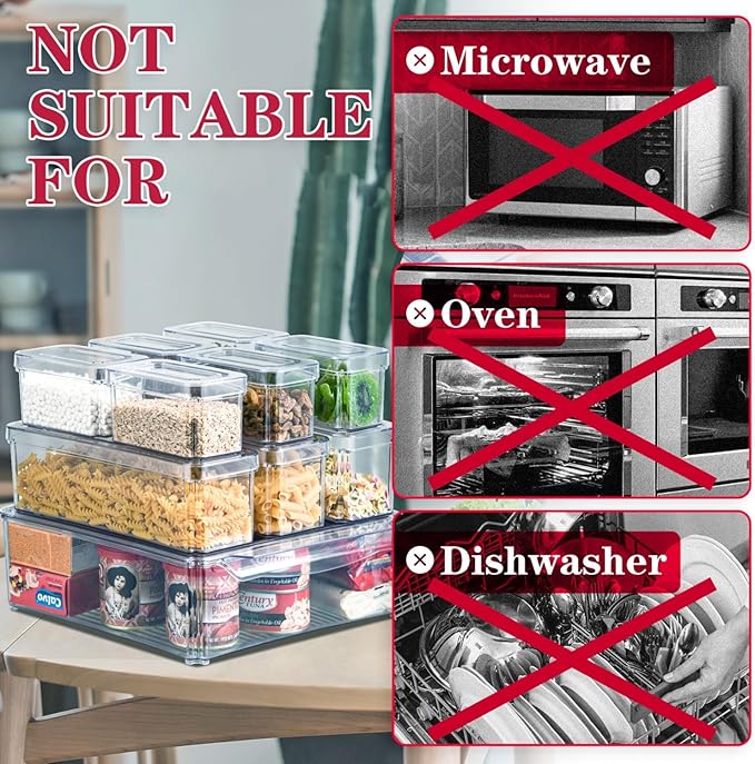 Pomeat 10 Pack Fridge Organizer, Stackable Refrigerator Bins with Lids, BPA-Free Produce Fruit Storage Containers for Fridge, Clear for Food, Drinks, Vegetable