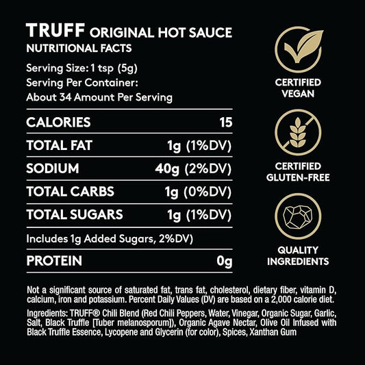 TRUFF Hot Sauce, Gourmet Hot Sauce with Ripe Chili Peppers, Black Truffle, Organic Agave Nectar, An ultra unique Flavor Experience in a 6 oz Bottle (2 Pack)