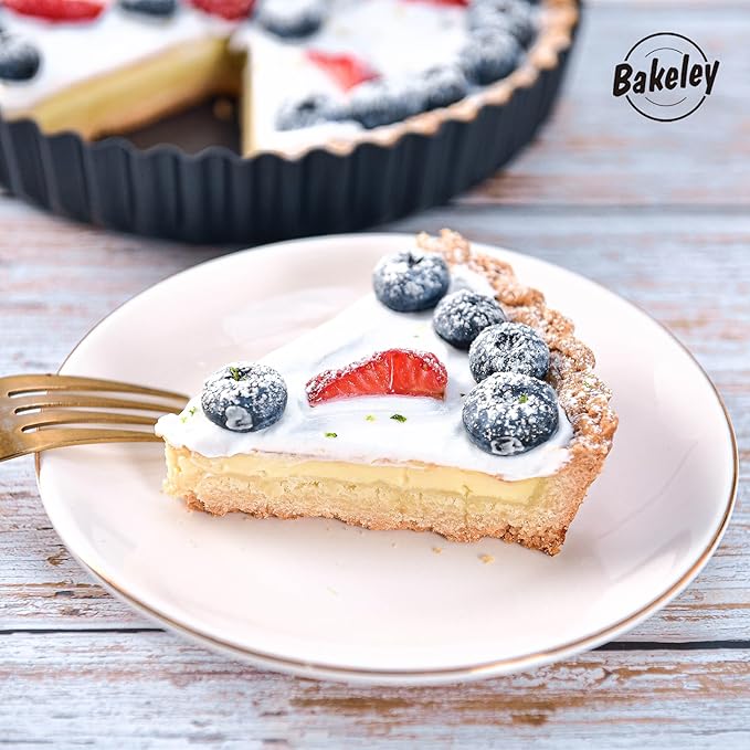 8-Inch Non-Stick Round Tart Pan with Removable Loose Bottom, Quiche Pan for Oven Baking (Black)