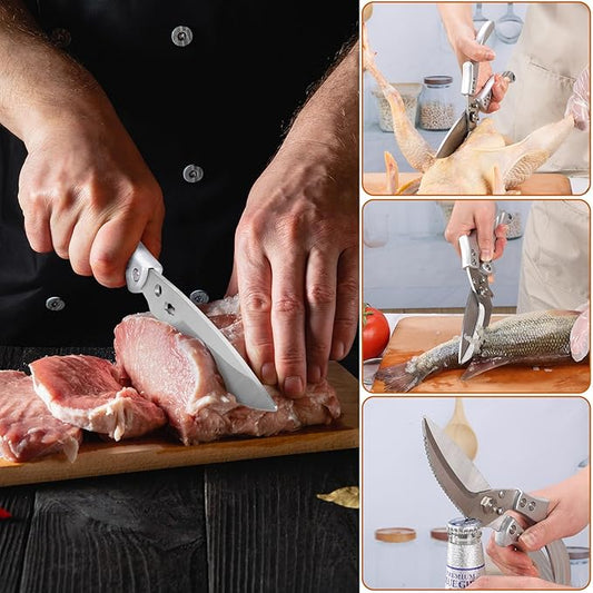 Kitchen Shears for food - Heavy Duty Kitchen Scissors Stainless Steel Poultry Shears for Meat Bones Seafood, All Purpose Food Scissors, Detachable Blades, Ergonomic Handle, Dishwasher Safe Silver