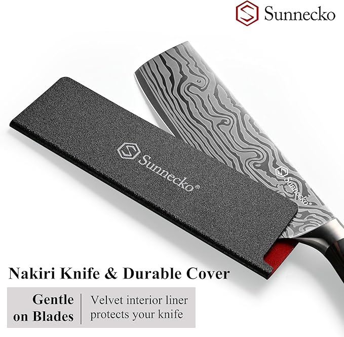 Sunnecko Nakiri Knife 7 inch,High Carbon Stainless Steel Cleaver Knife,Ultra Sharp Cooking Knives with Sheath and Gift Box for Family & Restaurant