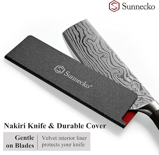 Sunnecko Nakiri Knife 7 inch,High Carbon Stainless Steel Cleaver Knife,Ultra Sharp Cooking Knives with Sheath and Gift Box for Family & Restaurant