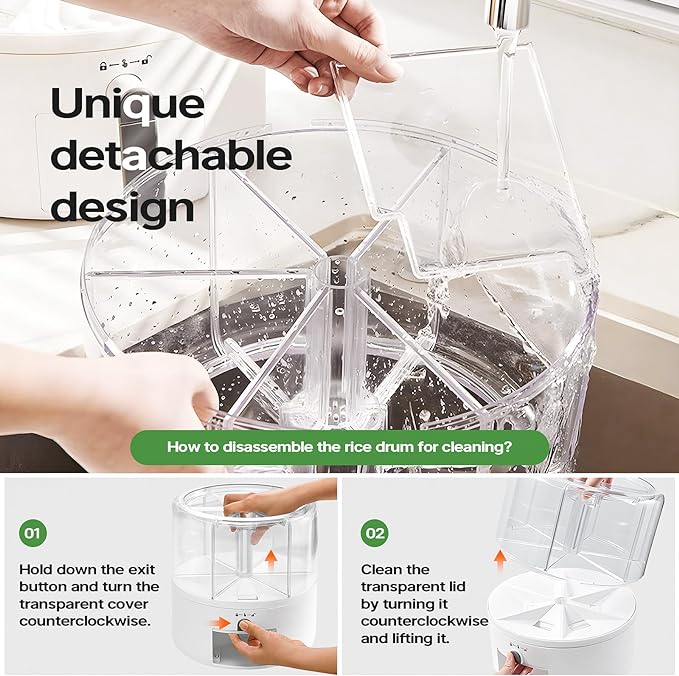Grain and Rice Storage Container, 6 Grid Grain Dispenser, 360° Rotating 25lb Large Food Dispenser, Rice Dispenser Upgrade 6 Compartment Rotating, Airtight Storage White