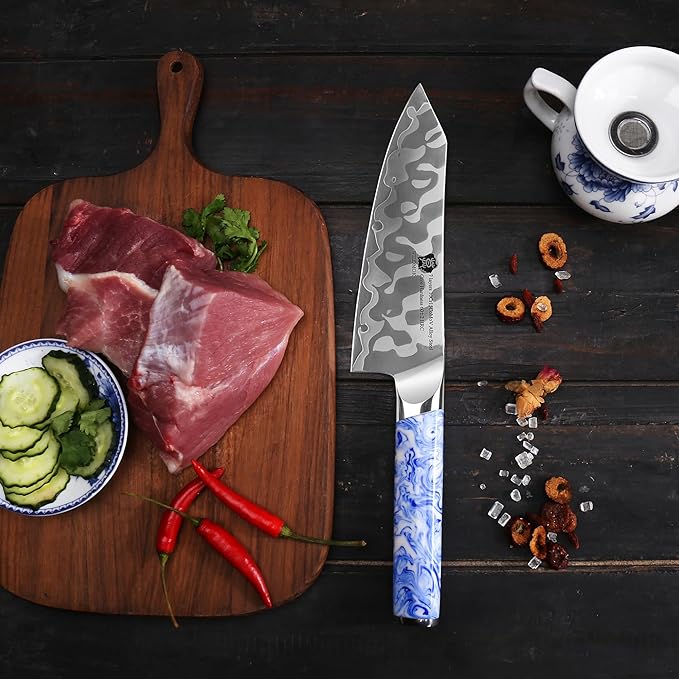 WILDMOK Santoku Knife 7 Inch, 7 Layer Alloy Steel Japanese Kitchen Chef Knives -Ultra Sharp Kitchen Chopping Knife with Resin Handle