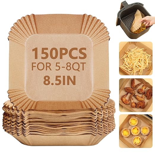 150 Pack 8.5 Inch Air Fryer Liners, Parchment Paper Sheets for Air Fryer Basket, Non-Stick, Disposable, Unbleached, Heat Resistant, Fits 5-8QT Air Fryers, Oil-Free & Healthy Cooking(Bottom size: 7in)