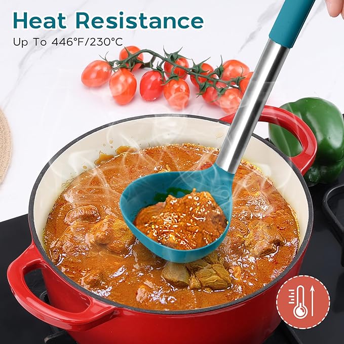 15pcs Kitchen Cooking Utensils Set with Holder, Onader Heat Resistant Silicone Kitchen Utensils Spatula Set with Stainless Steel Handle - Blue