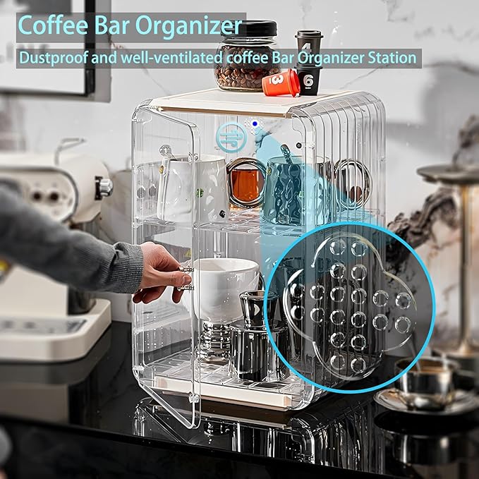 Coffee Bar Organizer for Countertop - 2 Tier,Mug & Coffee Cup, K Cup Pod Storage Shelf, Multifunctional Kitchen Cabinet organizer for Coffee Bar & Kitchen Condiments (Grey, Medium)
