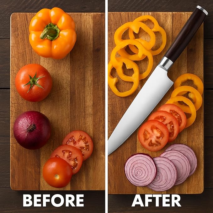Chef Knife 8 Inch – Japanese High Carbon Stainless Steel Kitchen Knife for Cooking, Chopping, Slicing Meat & Vegetables – Ultra Sharp Professional Chef’s Knife with Ergonomic Handle & Gift Box