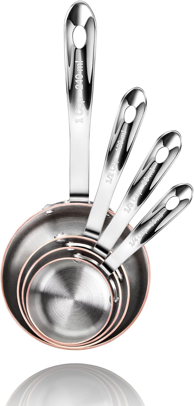 New Star Foodservice 43150 Stainless Steel 18/8 Measuring Cups with Brass Plated Body