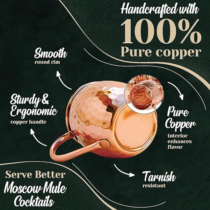 Moscow Mule Hammered Copper 18 Ounce Drinking Mug, Set of 12