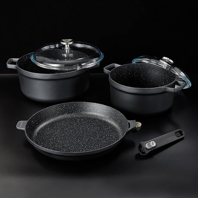 BergHOFF GEM 5Pc Non-stick Cookware Set, Best for Glass Top Cooktop and Gas Stove, Black