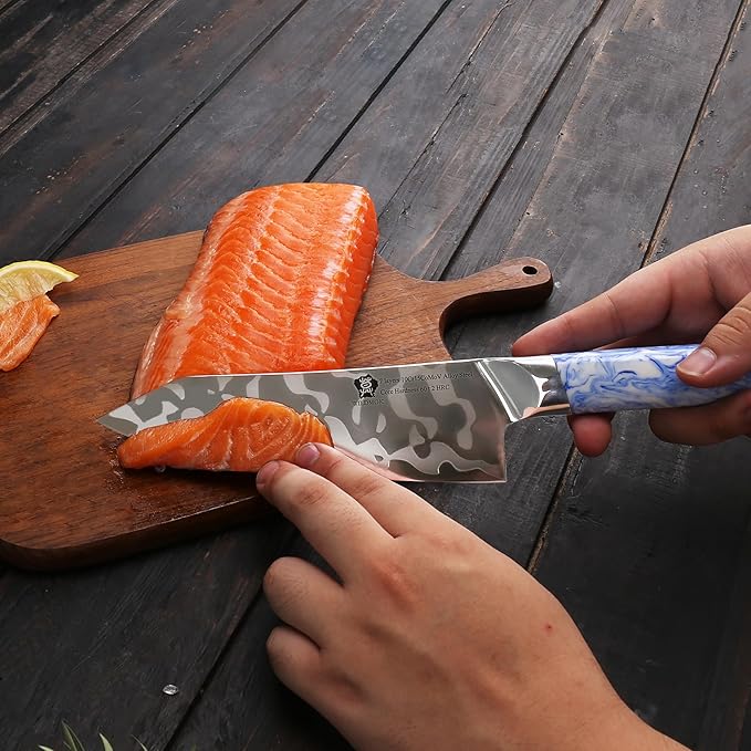 WILDMOK Santoku Knife 7 Inch, 7 Layer Alloy Steel Japanese Kitchen Chef Knives -Ultra Sharp Kitchen Chopping Knife with Resin Handle