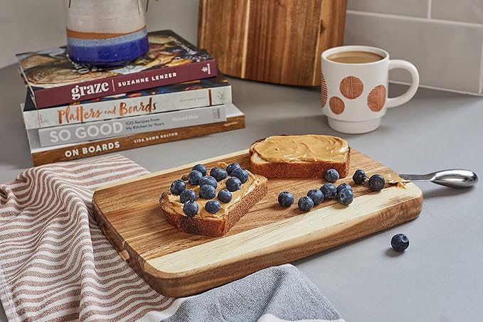 Set of 2 Sonder Los Angeles Acacia Wood Cutting Boards with Juice Groove, Gift Box Included - Small & Medium Sizes: 14x10x1in & 12x8x1in. Ideal for Meat, Vegetables, and Organic Produce Sustainable