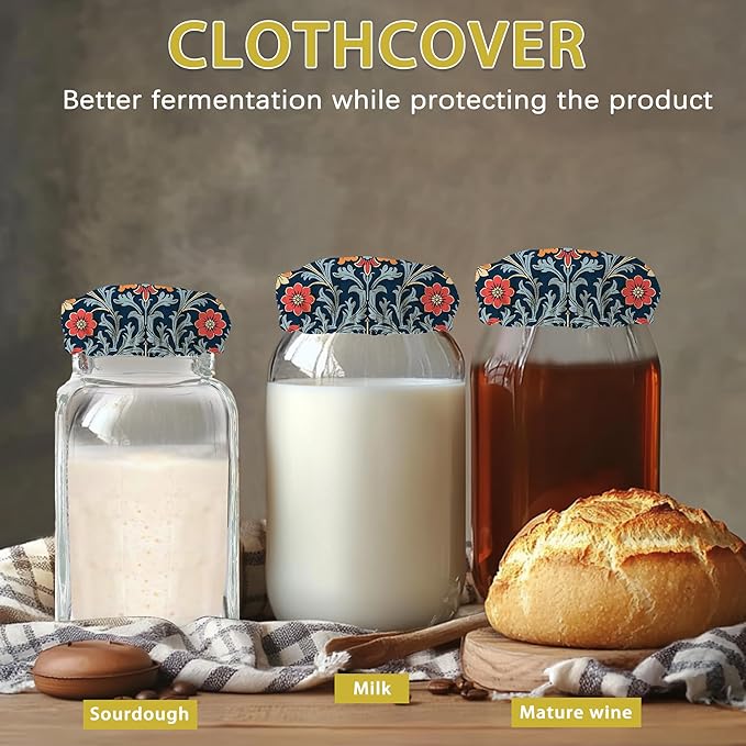 Sourdough Starter Jar Covers,5-Pack Reusable Vintage Flowers Indian Style Cloth Lids for 3-4 Inch Jars,Ideal for Kombucha Kefir or Cheese Fermentation
