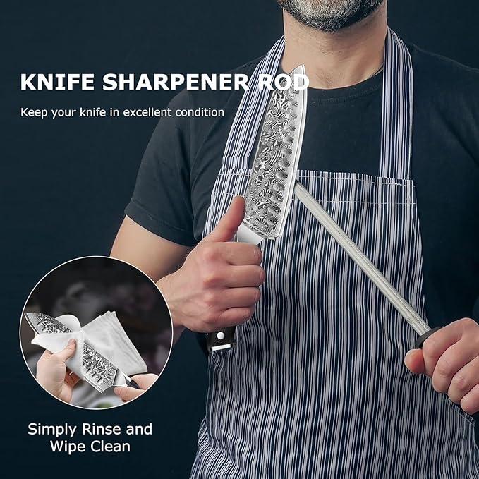 MOSFiATA Chef Knife,Kitchen Knife Santoku Chef's Knife 7 inch Multifunction Kitchen Knives Damascus Steel VG-10 Blade,Knife Sharpener Rod Gift Box