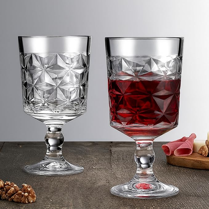 Cocktail & Wine Glasses Set of 24 – 12 oz Vintage Goblet Drinking Glassware Cups for Whiskey Liquor Margarita Champagne Beer & Juice, Wine tumbler, Crystal Style Heavy Duty Glass