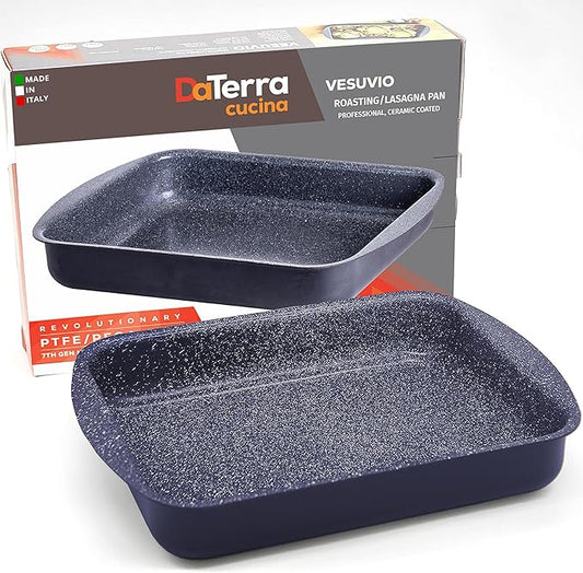 DaTerra Cucina Nonstick Roasting & Lasagna Pan – 16"x12"x3", Ceramic-Coated, Oven & Stovetop Safe to 600°F, Sturdy Base, PTFE, PFOA & Lead-Free, Durable & Stylish Deep Roasting Tray - Made in Italy