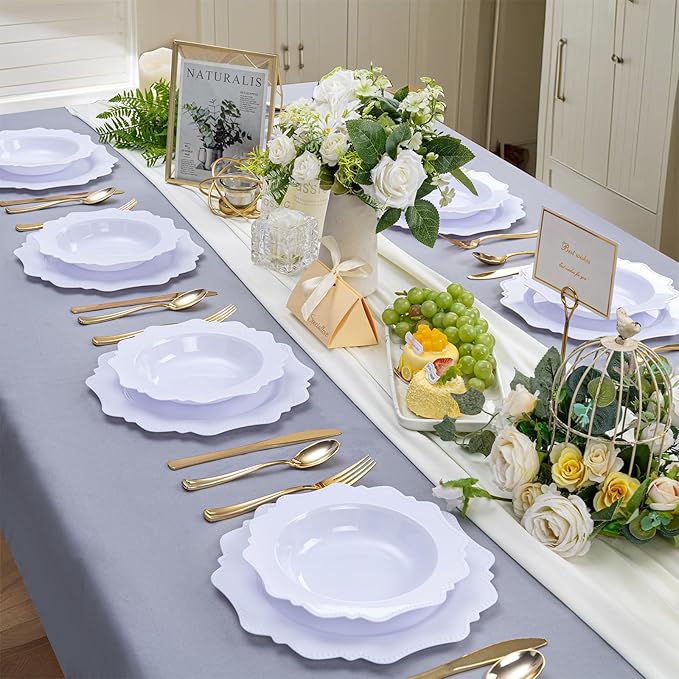 COLOSUS 60 Pack White Plastic Bowls, 12 oz Disposable Soup Bowls, Premium Plastic Dinner Bowls,Heavy-duty Dessert Salad Bowl for Party, Wedding, Dinner, Christmas, Thanksgiving, and Catering