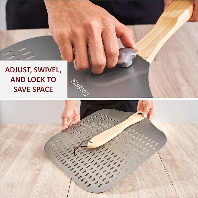 Pizza Peel 16 inch,16" Wx 18" L, Aluminum pizza peel with Foldable Wood Handle and Storage Bag, Non-perforated (16 inch Perforated)