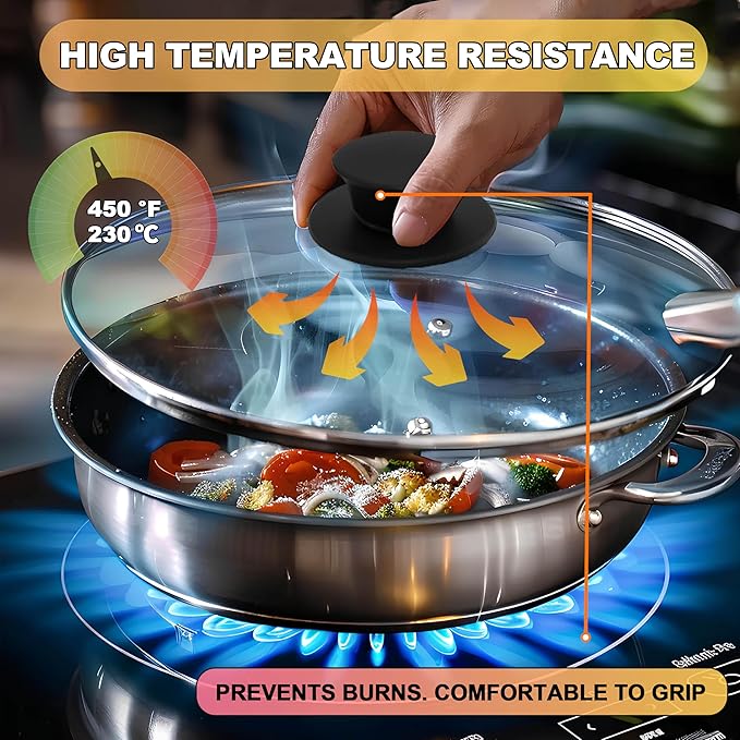 Replacement Silicone Knobs for Pot Lid, Soft Universal Pan Lid Handles - Heat Resistant and Non-Slip Holding Handle Knobs for Kitchen Cookware Lids and Covers - Dishwasher Safe (2 Pack)