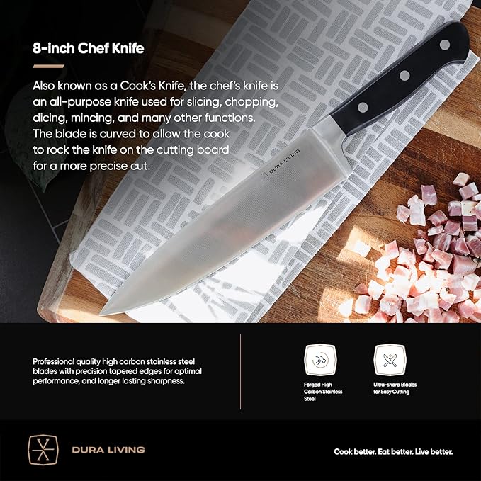 8 Inch Professional Chef Knife – High Carbon Stainless Steel, Razor-Sharp, Versatile Cooking & Cutting Kitchen Knife, Ergonomic Handle, Sleek Black Design