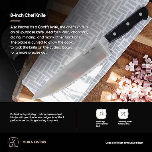 8 Inch Professional Chef Knife – High Carbon Stainless Steel, Razor-Sharp, Versatile Cooking & Cutting Kitchen Knife, Ergonomic Handle, Sleek Black Design
