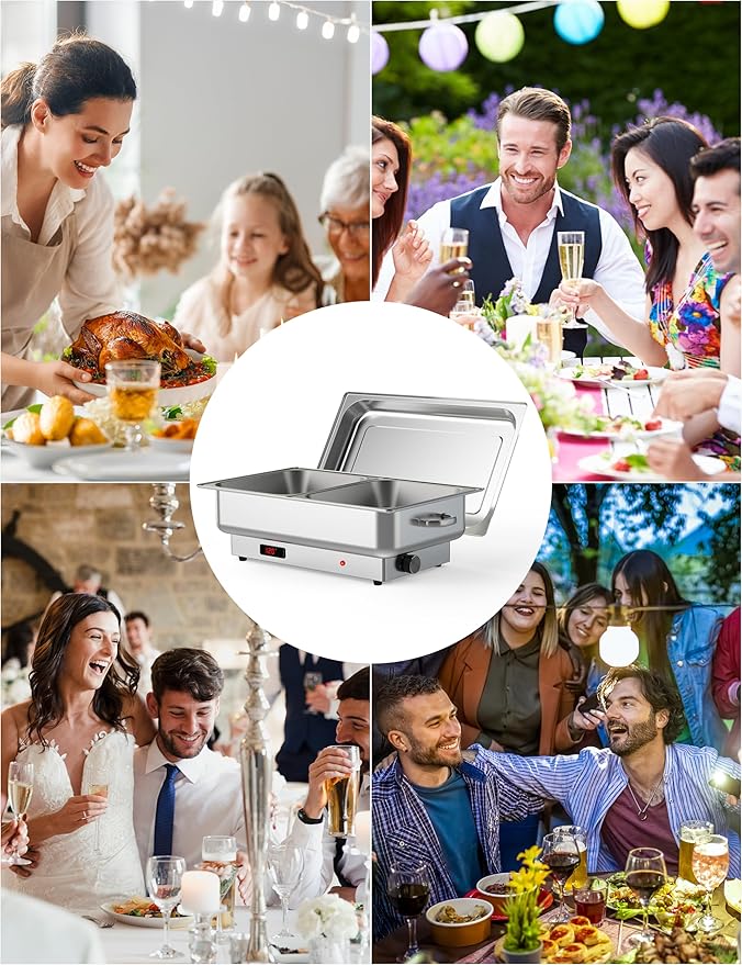 2 PACK Electric Chafing Dish Buffet Set 2 x 4.5QT Buffet Servers and Warmers Digital Display Temperature Warming Tray Stainless Steel Food Warmer for Parties Weddings Caterings
