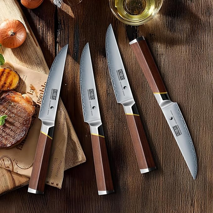 Steak Knives Set of 6, Ultra Sharp 4.5 Inch Professional Non Serrated Steak Knife Set for Precise Cutting, Japanese High Carbon Steel Steak Knife with Ergonomic Handle