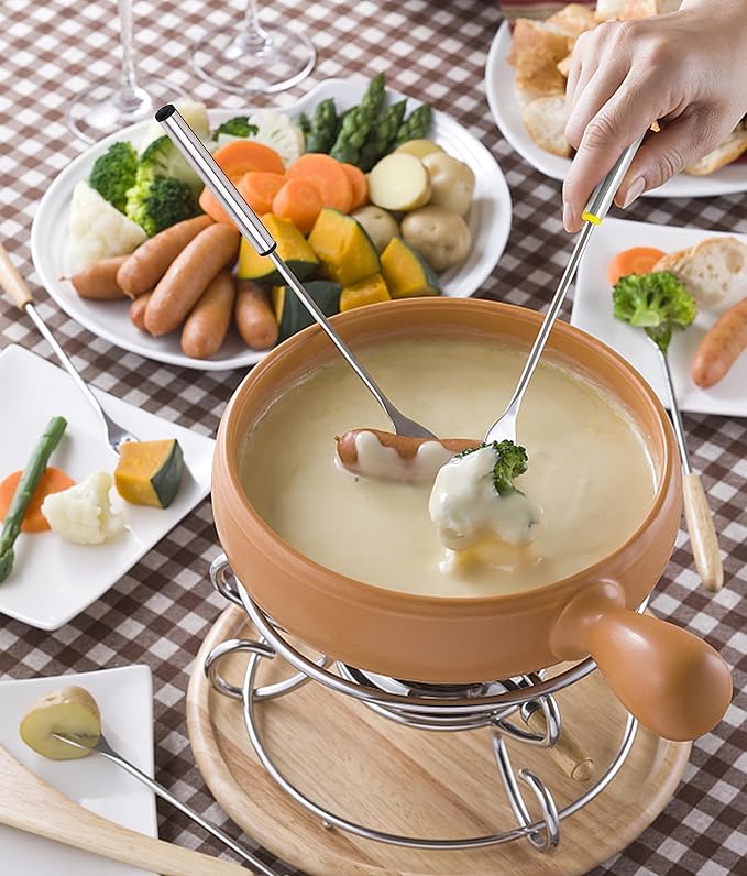 Set of 12 Stainless Steel Fondue Forks 9.5", Color Coded Cheese Fondue Forks Smores Sticks with Heat Resistant Handle for Chocolate Fountain Cheese Roast Marshmallows Dessert Fruits