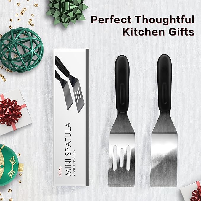 Small Spatula Professional Mini Serving Spatula, 4 Pieces Stainless Steel Metal Spatulas Set, Cutter and Serve Turner for Kitchen, Flipping or Cooking for Brownie, Cookie, Lasagna, Pancakes or Cake
